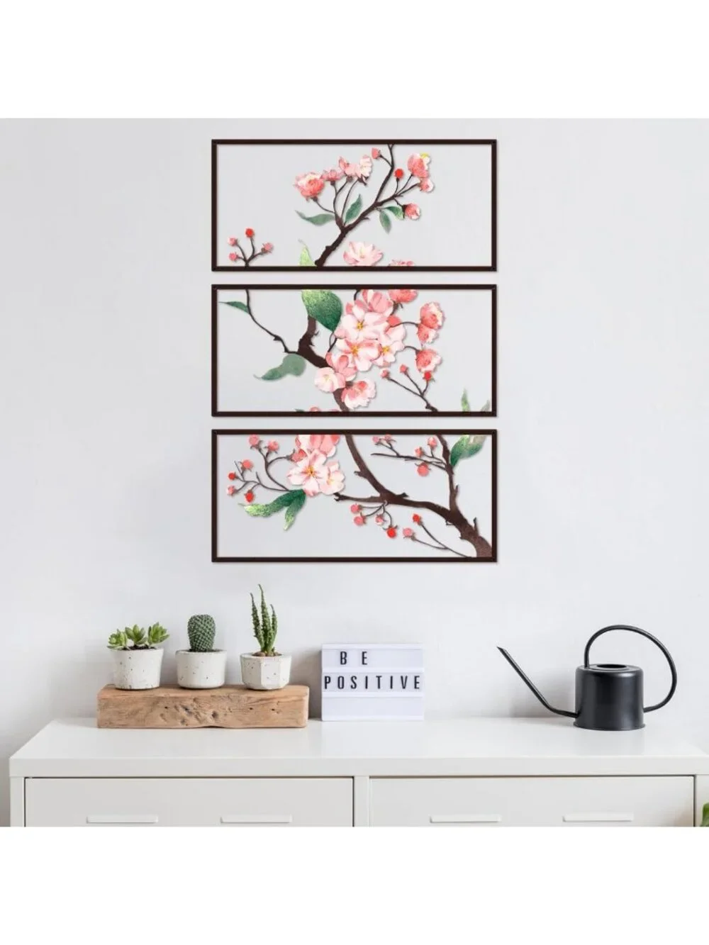 3-Piece Metal Flower Wall Art Set - Rustic 2D Floral Decor for Living Room